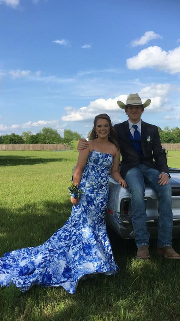 Unique Blue Print Strapless Long Mermaid Prom Dress Evening Dress HZ1023